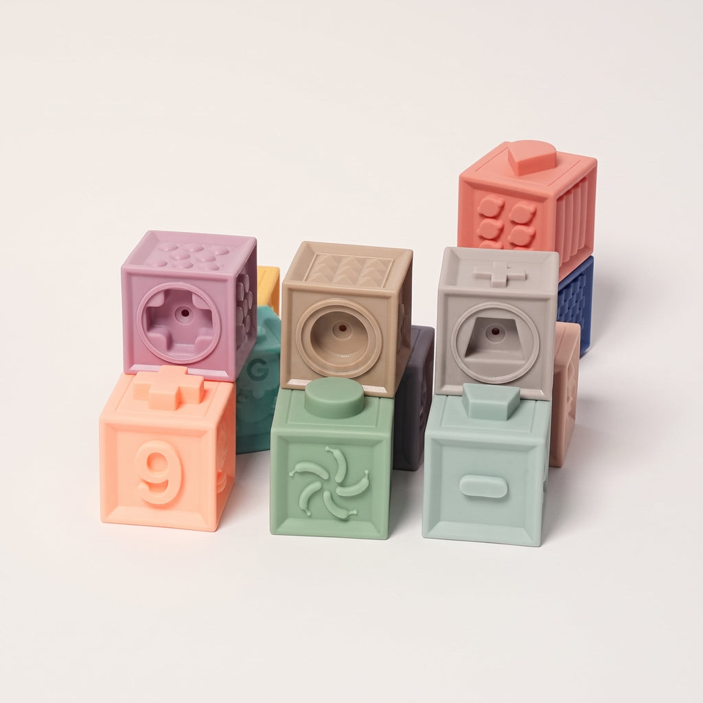 Soft Baby Blocks, 12-Piece Silicone Sensory Set