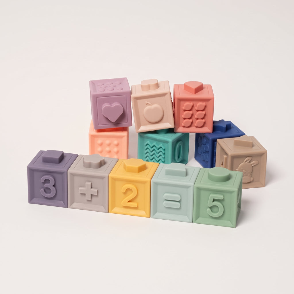 Soft Baby Blocks, 12-Piece Silicone Sensory Set