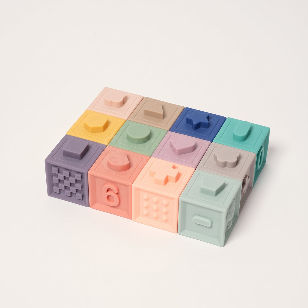 Soft Baby Blocks, 12-Piece Silicone Sensory Set