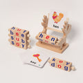 Spelling Learning Toy with Rotating Wooden Blocks and Cards