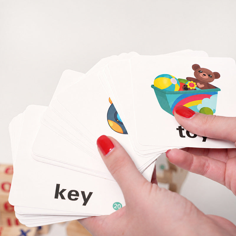 Spelling Learning Toy with Rotating Wooden Blocks and Cards