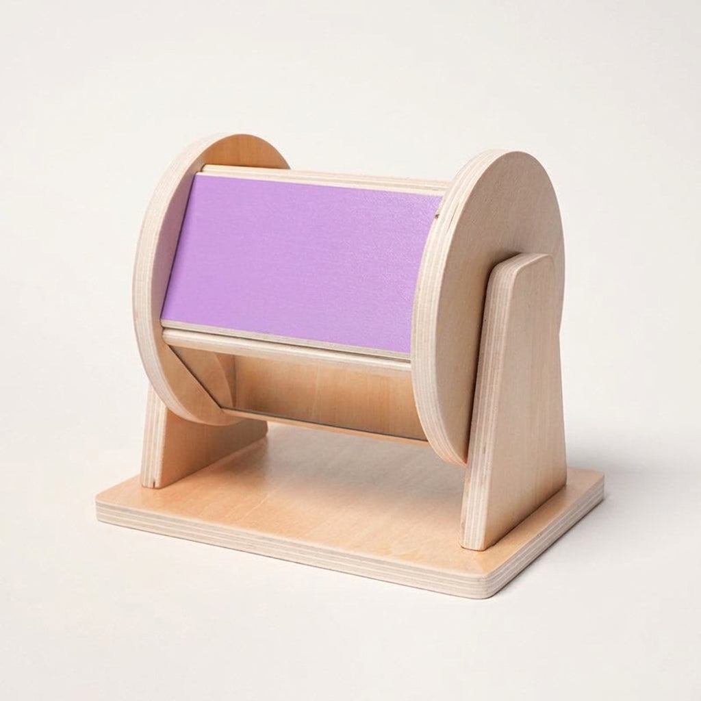 Spinning Drum Toy with Wooden Stand and Colorful Panels