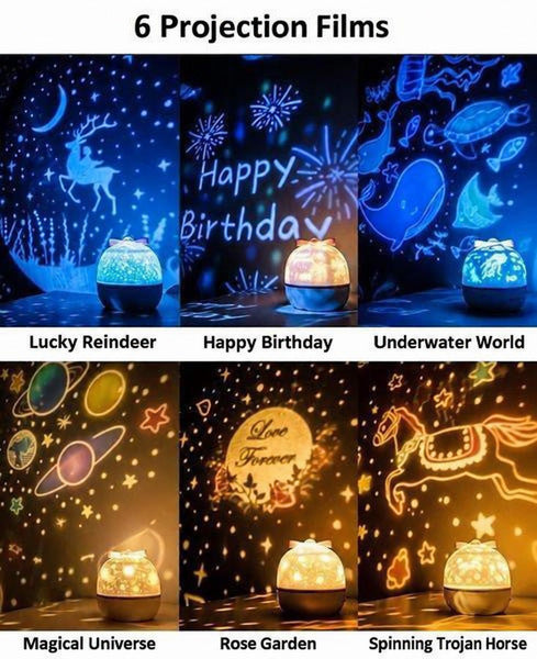 Star Projector Night Light with 6 Film Themes and Rotation