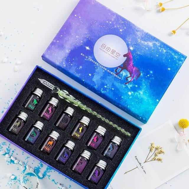 Glass Dip Pen Set with Crystal Holder and Ink