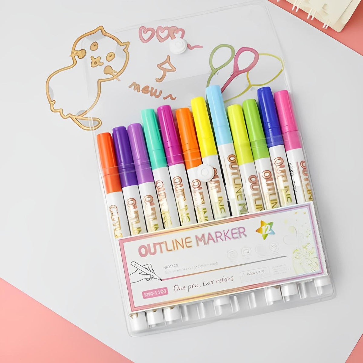 Outline Markers with Dual-Line Effect Set of 8 or 12