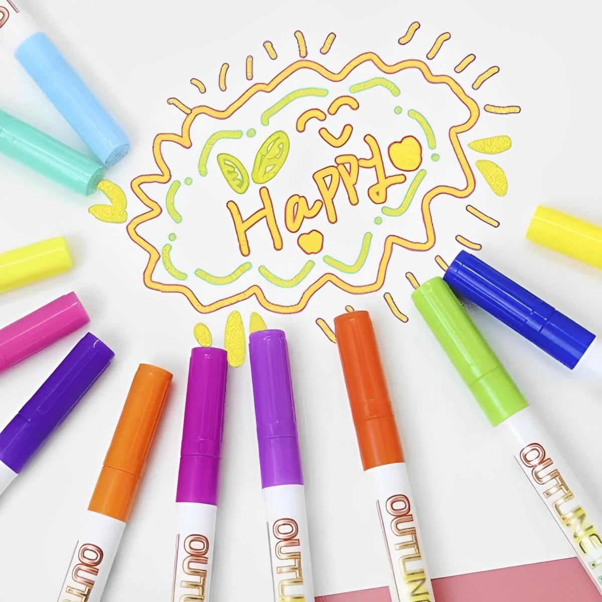 Outline Markers with Dual-Line Effect Set of 8 or 12