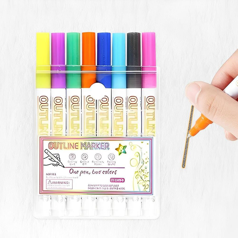 Outline Markers with Dual-Line Effect Set of 8 or 12