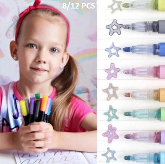 Metallic Outline Markers with Star Caps Set of 8 or 12