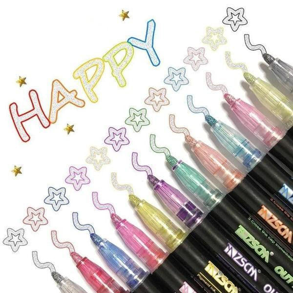 Metallic Outline Markers with Star Caps Set of 8 or 12