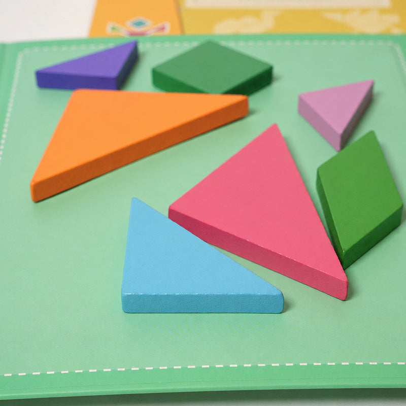 Tangram Puzzle Book with Magnetic Wooden Pieces for Kids