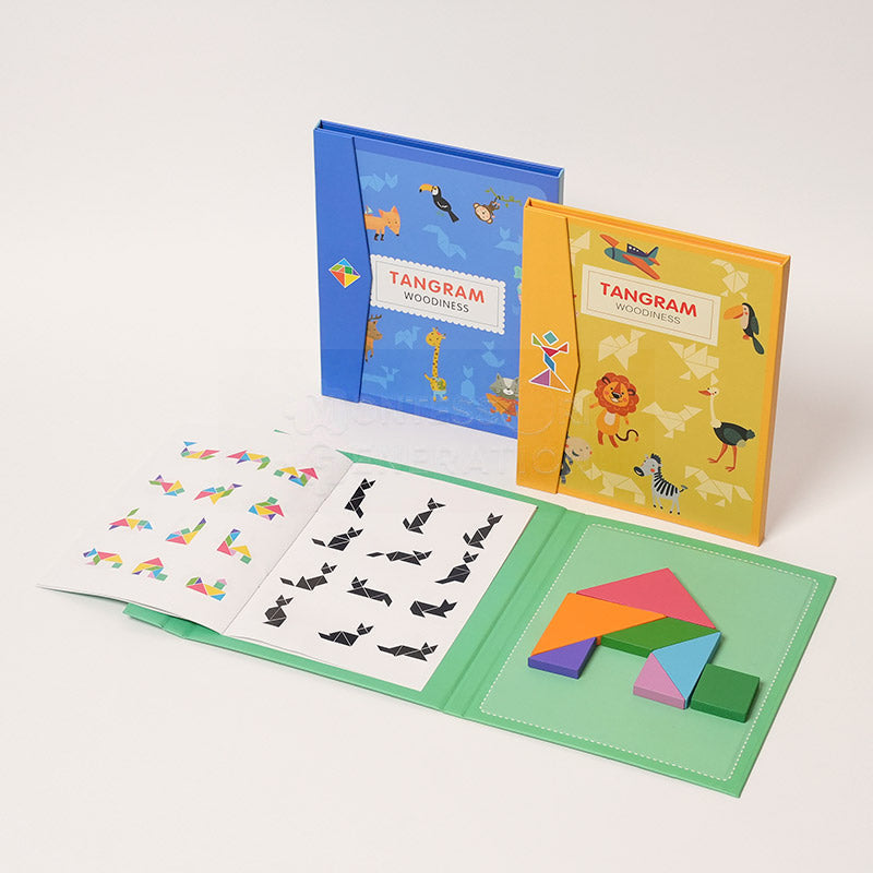 Tangram Puzzle Book with Magnetic Wooden Pieces for Kids