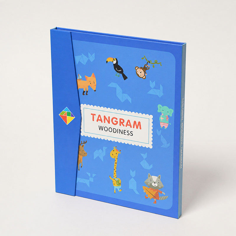 Tangram Puzzle Book with Magnetic Wooden Pieces for Kids