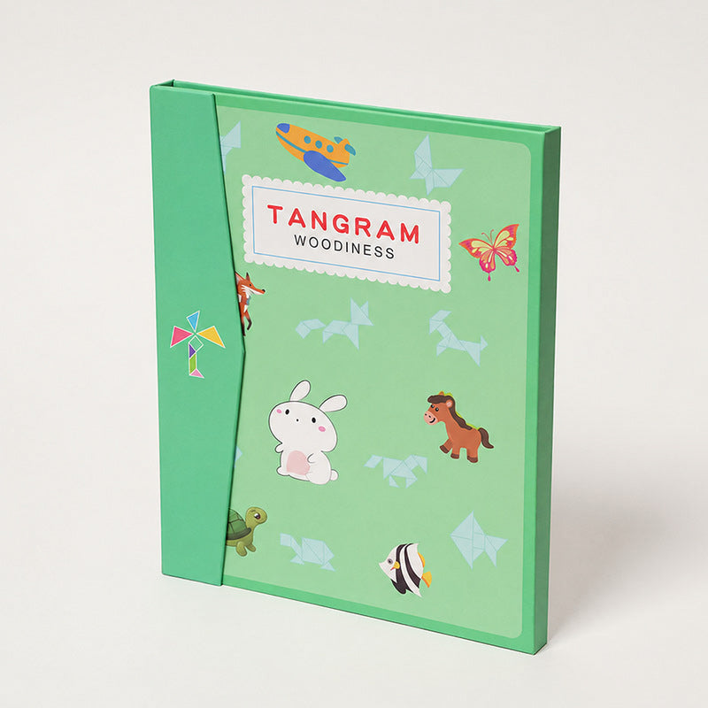 Tangram Puzzle Book with Magnetic Wooden Pieces for Kids