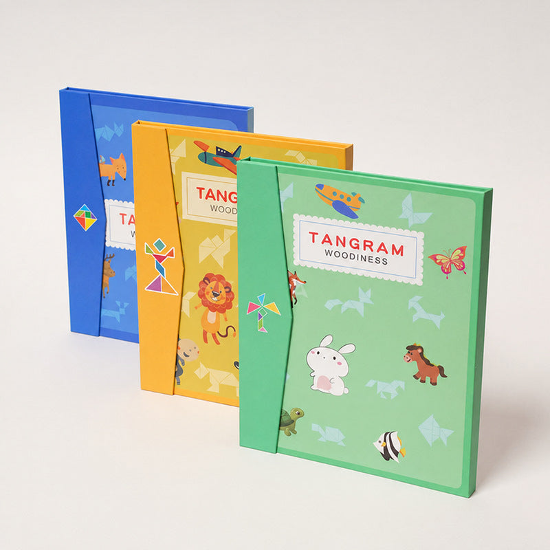 Tangram Puzzle Book with Magnetic Wooden Pieces for Kids
