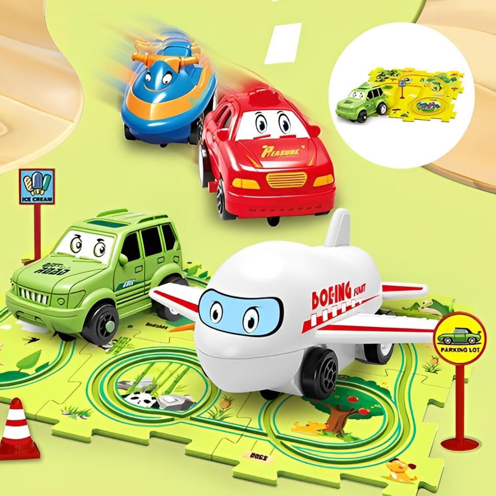 Puzzle Track Car Mat with Modular Road Sections