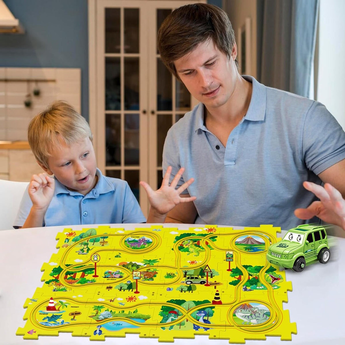 Puzzle Track Car Mat with Modular Road Sections