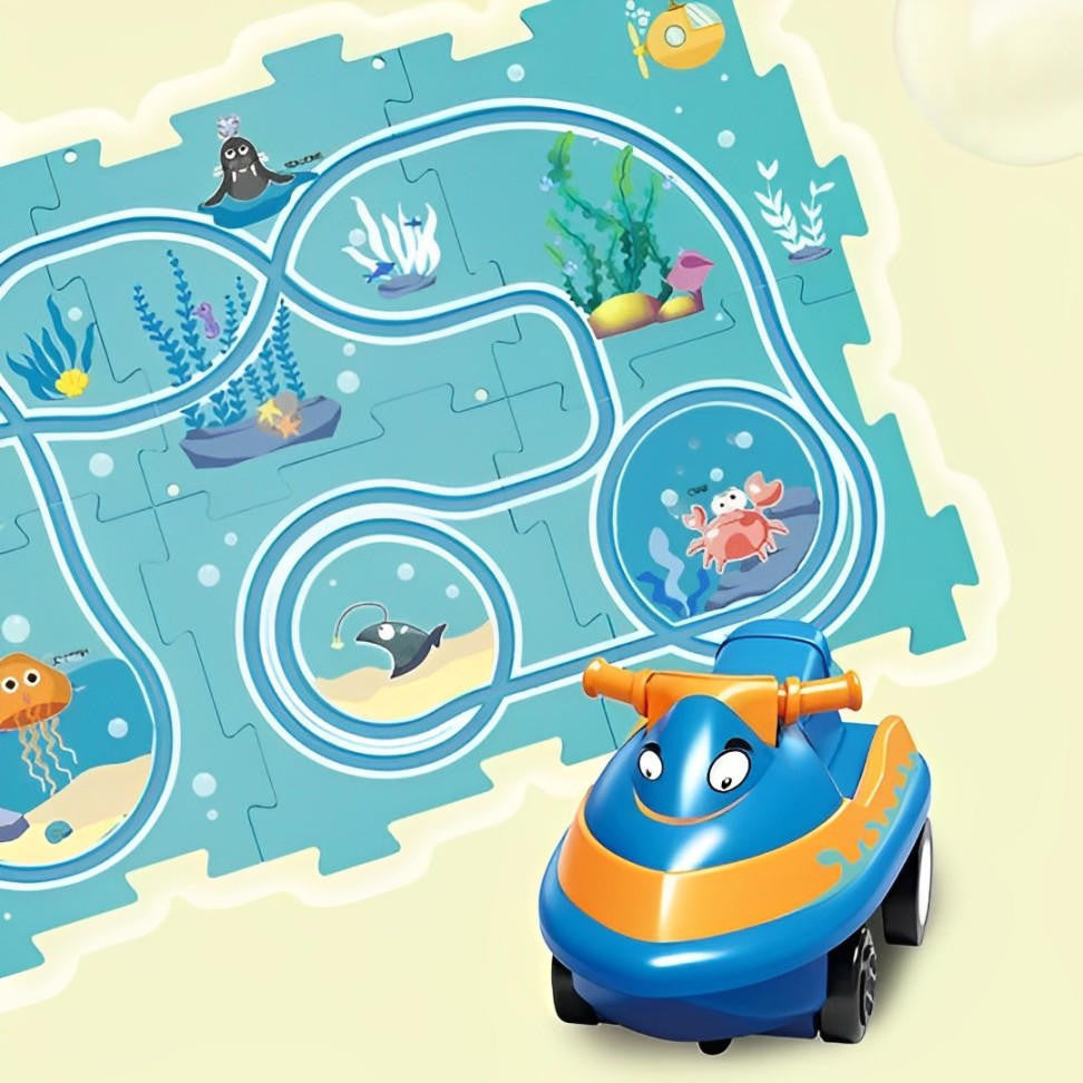 Puzzle Track Car Mat with Modular Road Sections