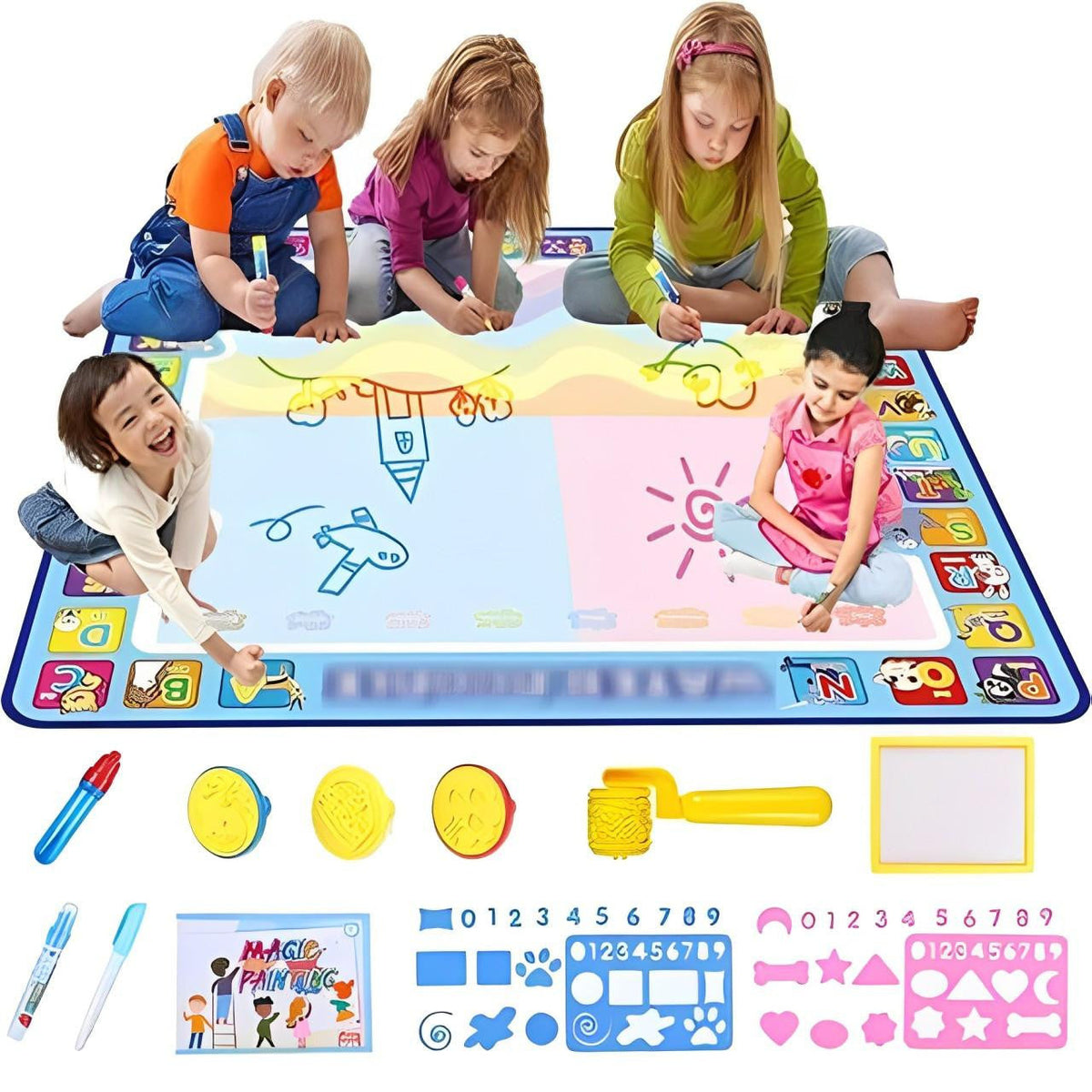 Water Drawing Mat with Educational Border and Accessories