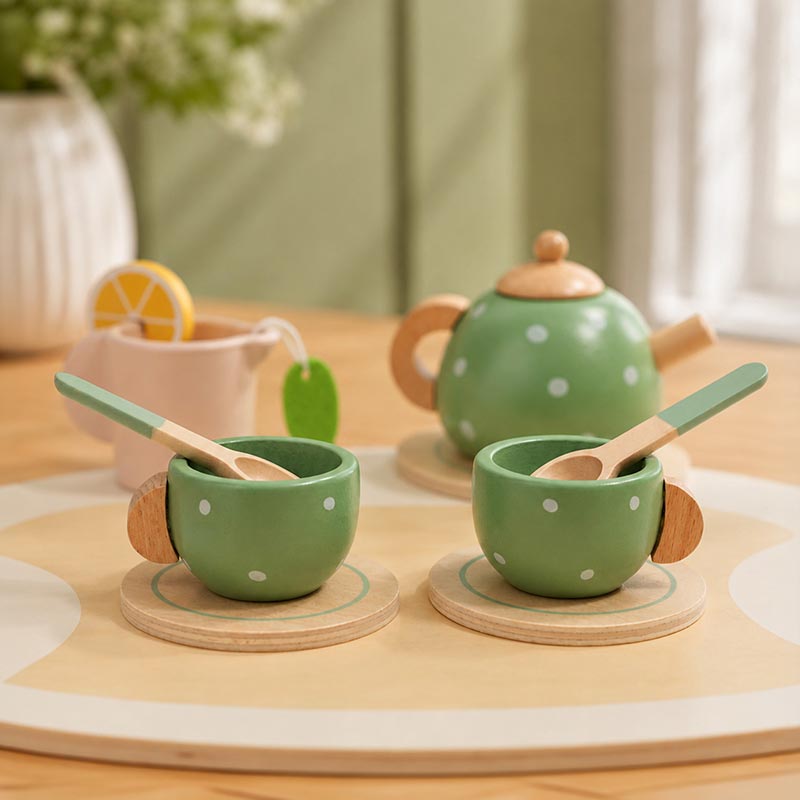 Wooden Tea Set with Tray and 14 Pretend Play Pieces
