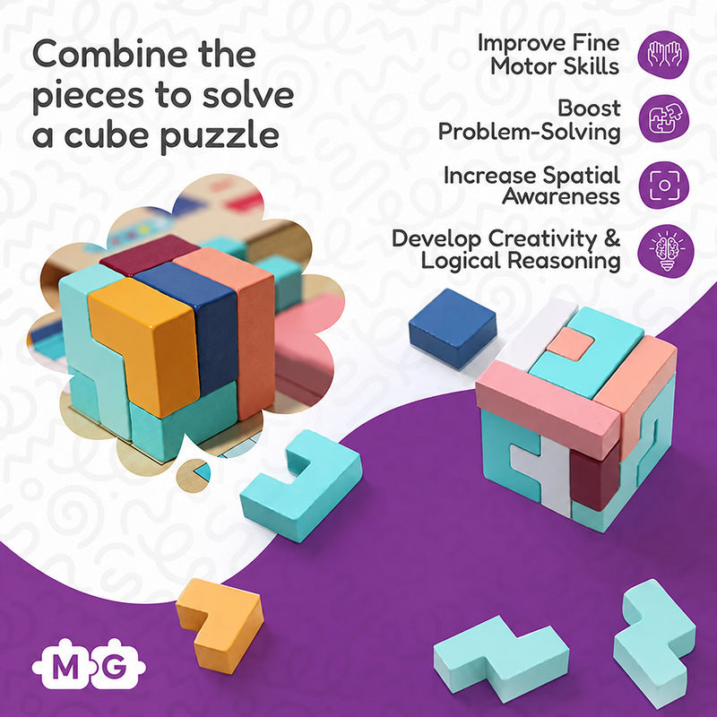 Tetris Puzzle Board with Colorful Wooden Shapes