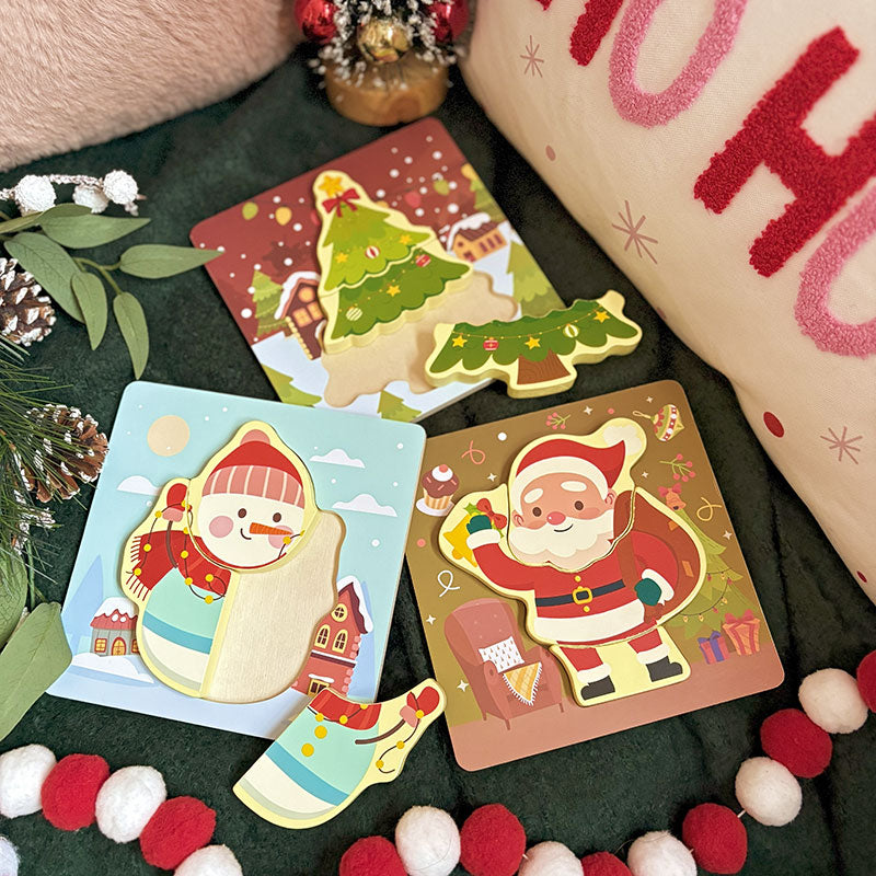 Christmas Wooden Puzzles, 3-Piece Toddler Set