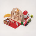 Portable Farm Playset with Wooden Animals and Carry Bag