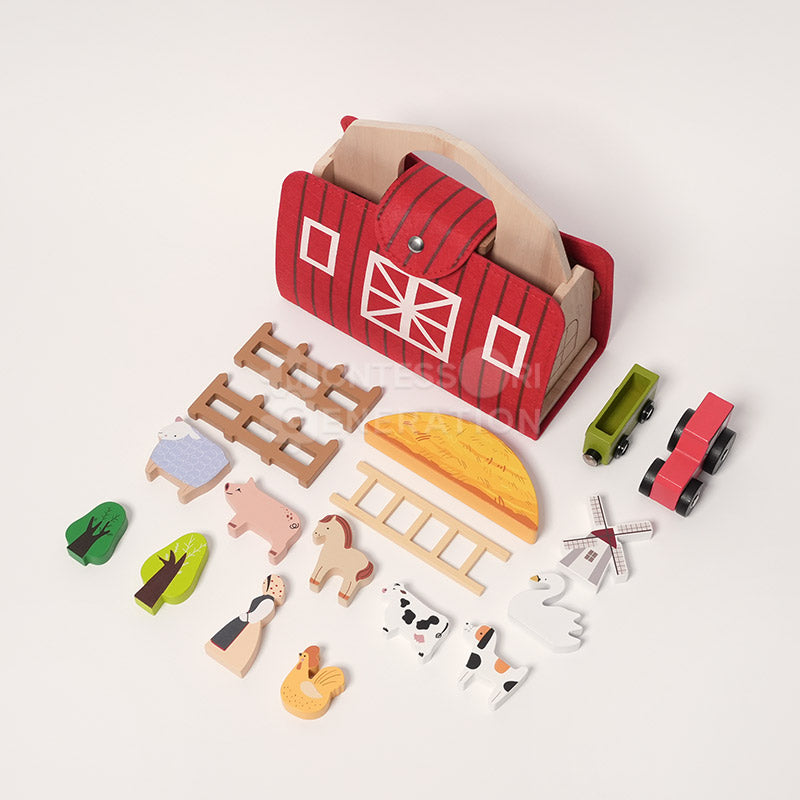 Wooden Farm Playset with Busy Board Bundle
