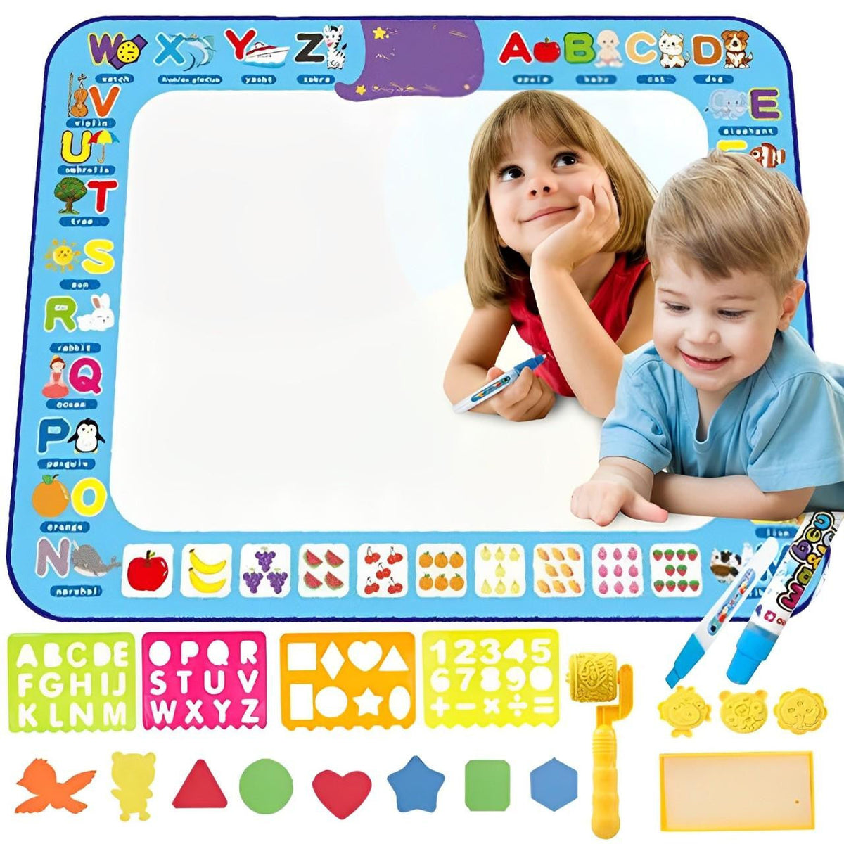 Water Drawing Mat with Educational Border and Accessories