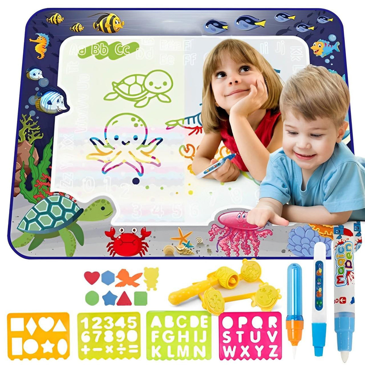 Water Drawing Mat with Educational Border and Accessories