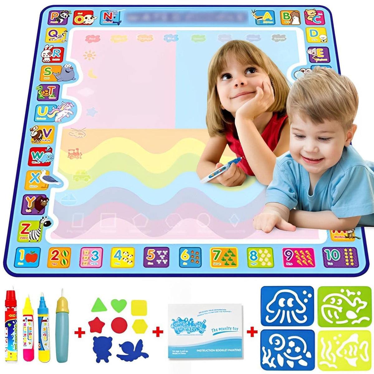 Water Drawing Mat with Educational Border and Accessories