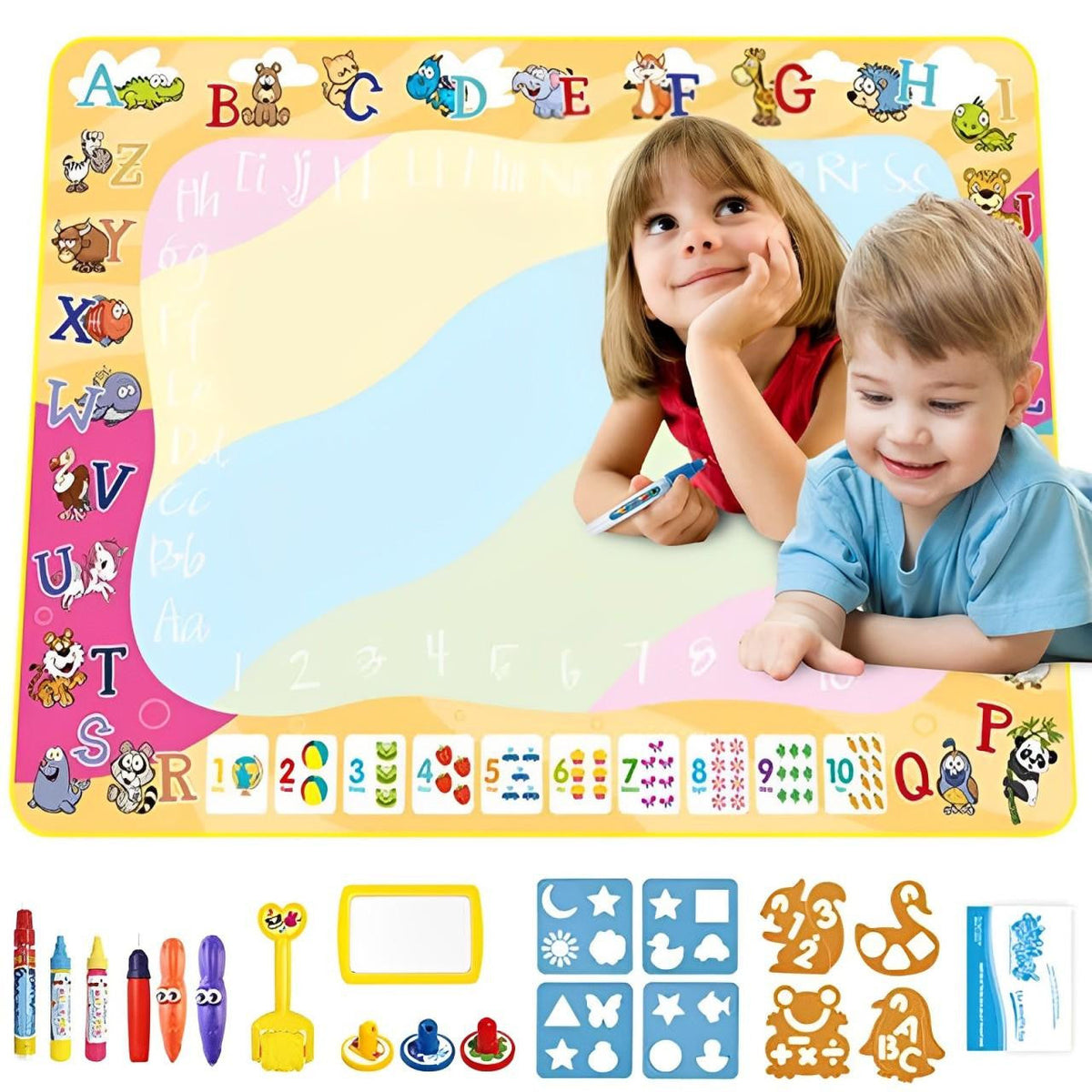 Water Drawing Mat with Educational Border and Accessories