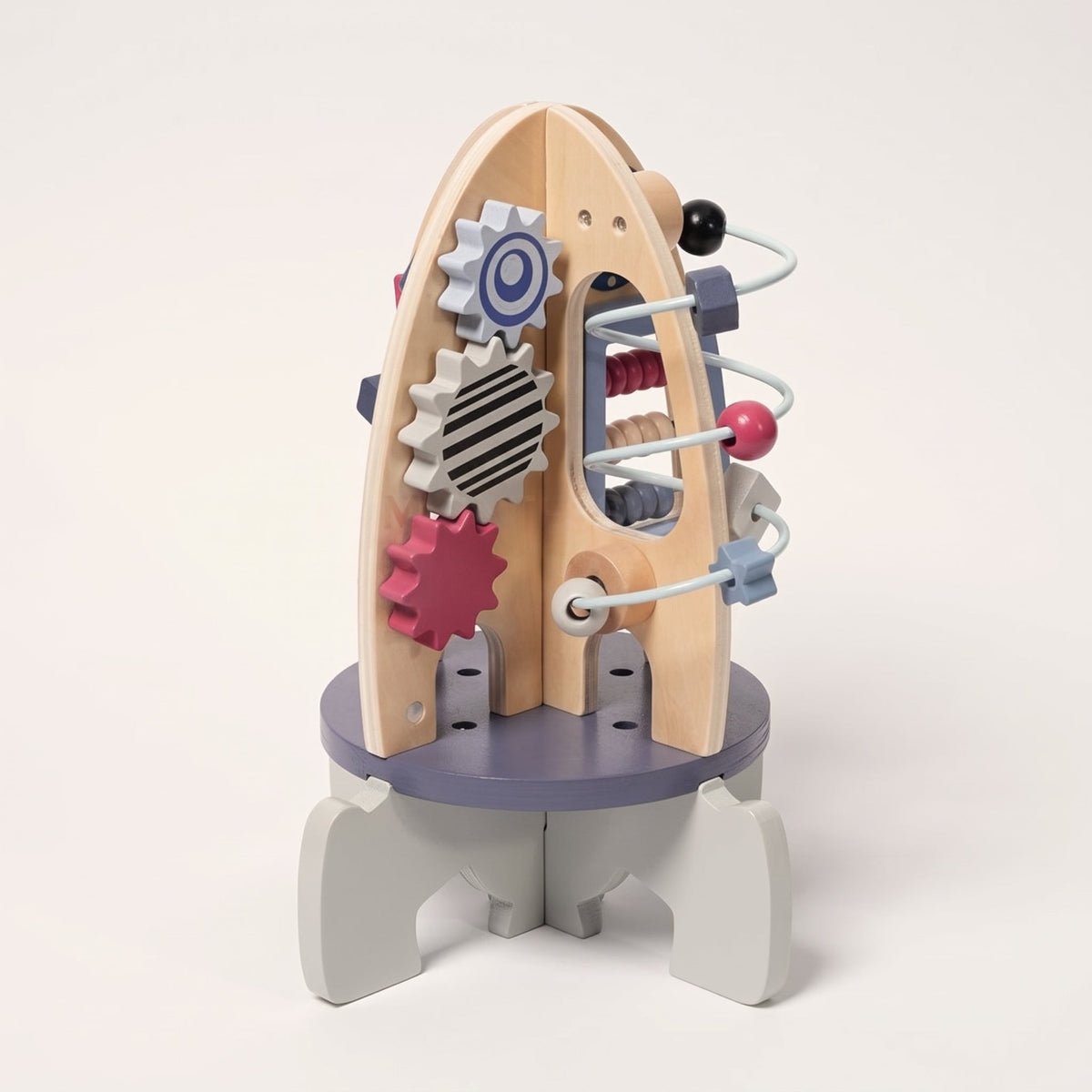 Wooden Activity Rocket with Gears, Maze & Bead Counters