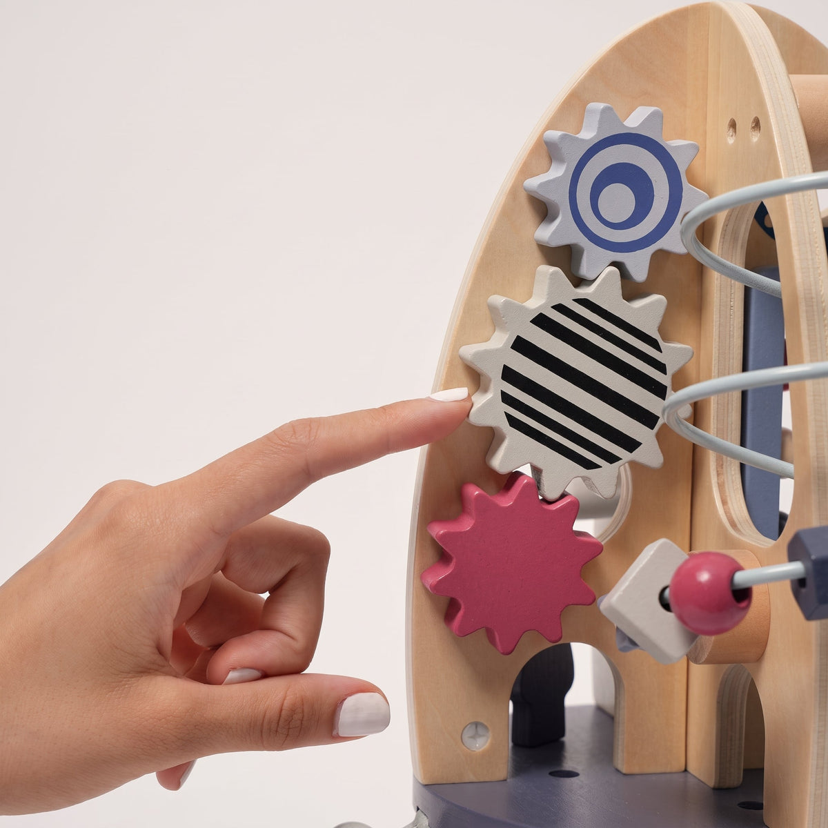 Wooden Activity Rocket with Gears, Maze & Bead Counters