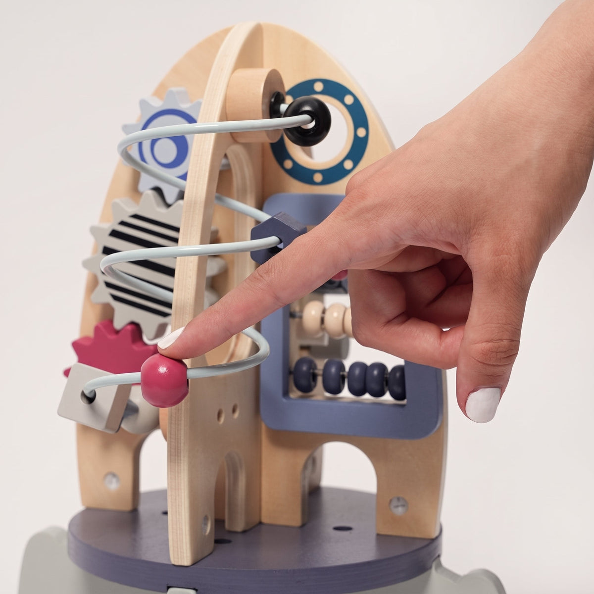 Wooden Activity Rocket with Gears, Maze & Bead Counters