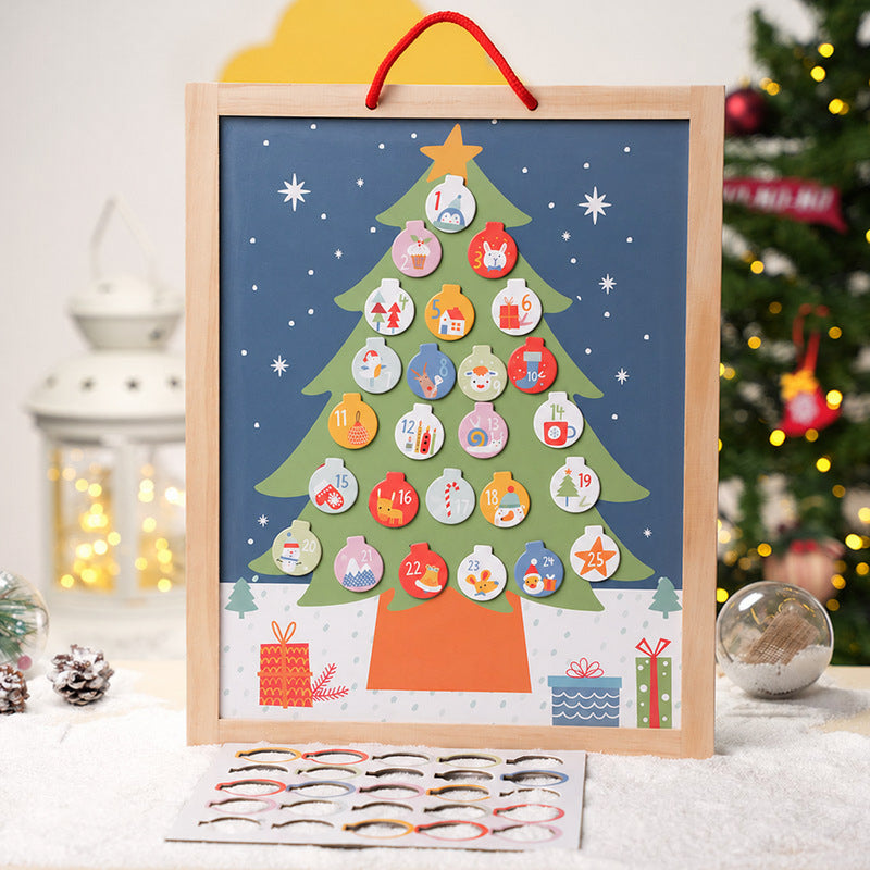 Wooden Advent Calendar with Ornament Countdown Display