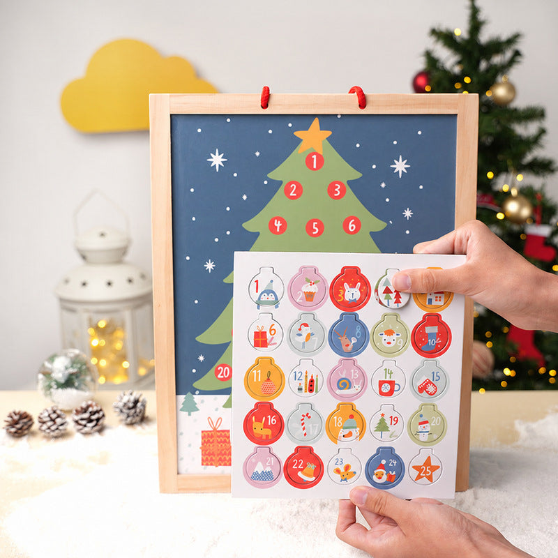 Wooden Advent Calendar with Ornament Countdown Display
