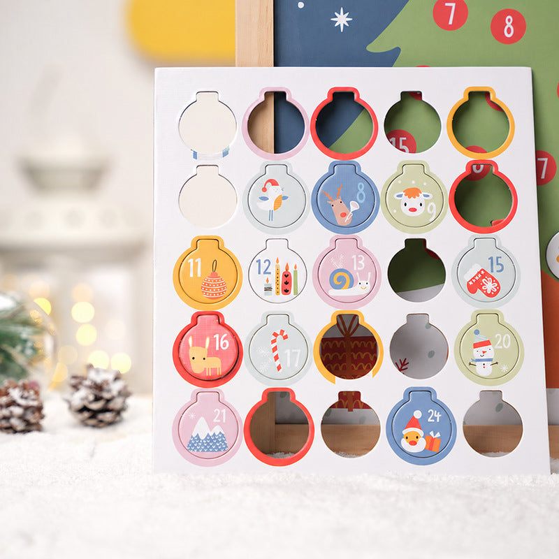 Wooden Advent Calendar with Ornament Countdown Display