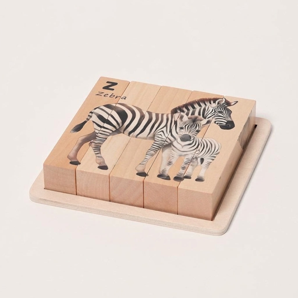 Wooden Animal Puzzle with Rotating Cubes and Letter Learning
