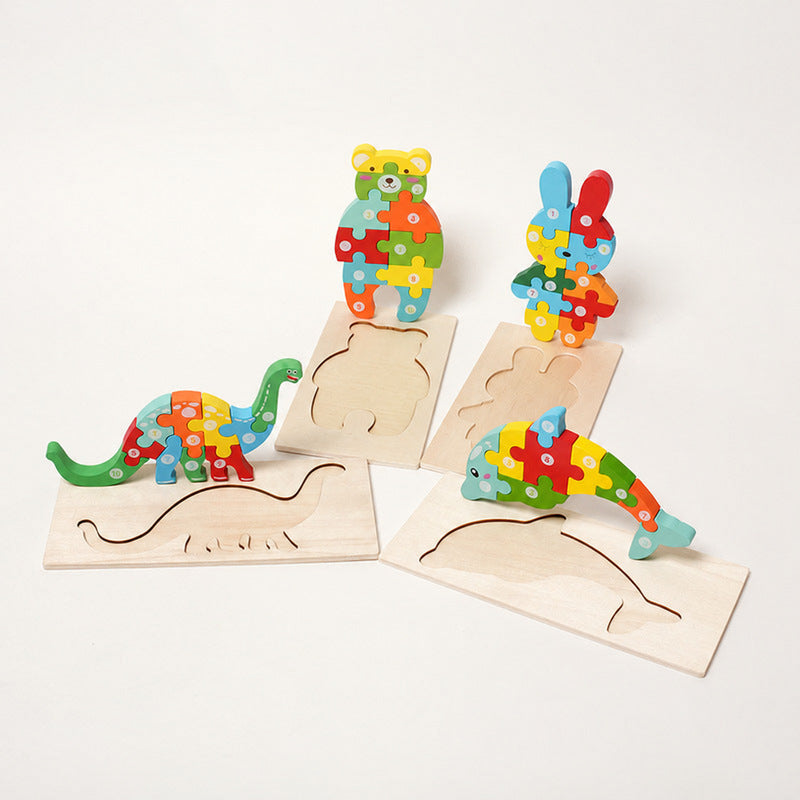Wooden Animal Puzzles with Numbered Pieces, 4-Pack Set