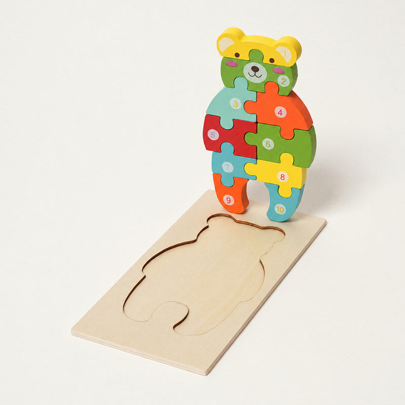Wooden Animal Puzzles with Numbered Pieces, 4-Pack Set