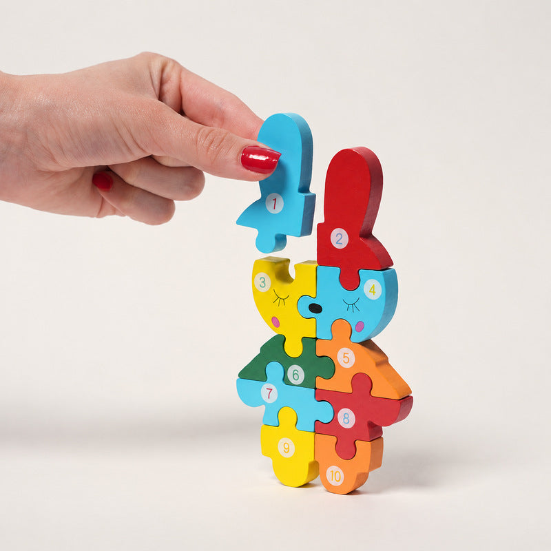 Wooden Animal Puzzles with Numbered Pieces, 4-Pack Set