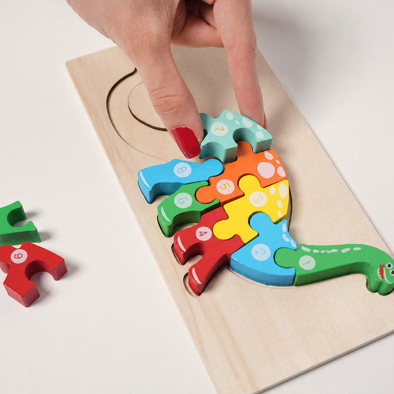 Wooden Animal Puzzles with Numbered Pieces, 4-Pack Set