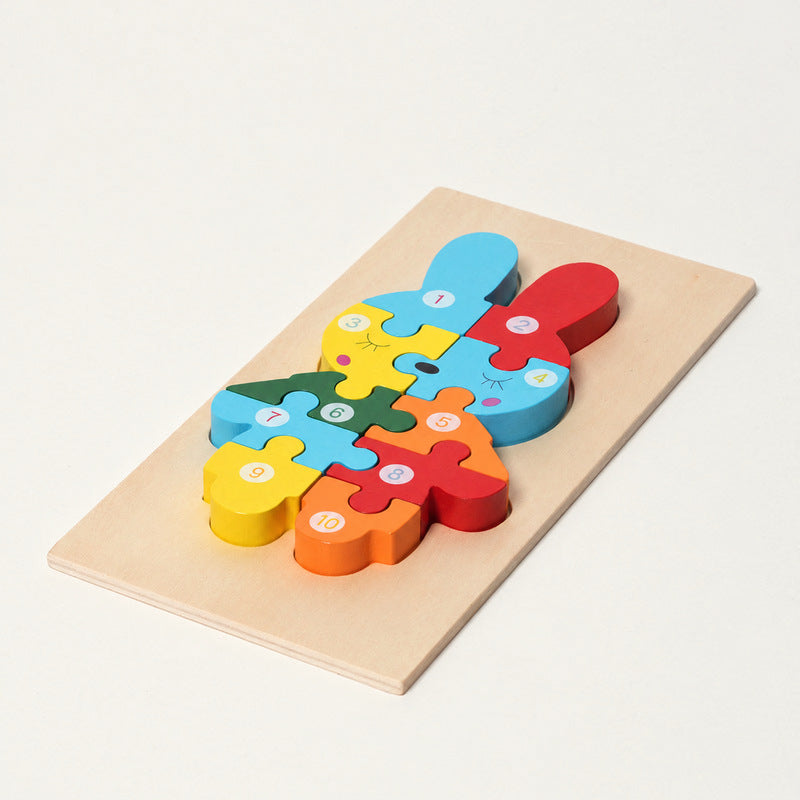 Wooden Animal Puzzles with Numbered Pieces, 4-Pack Set