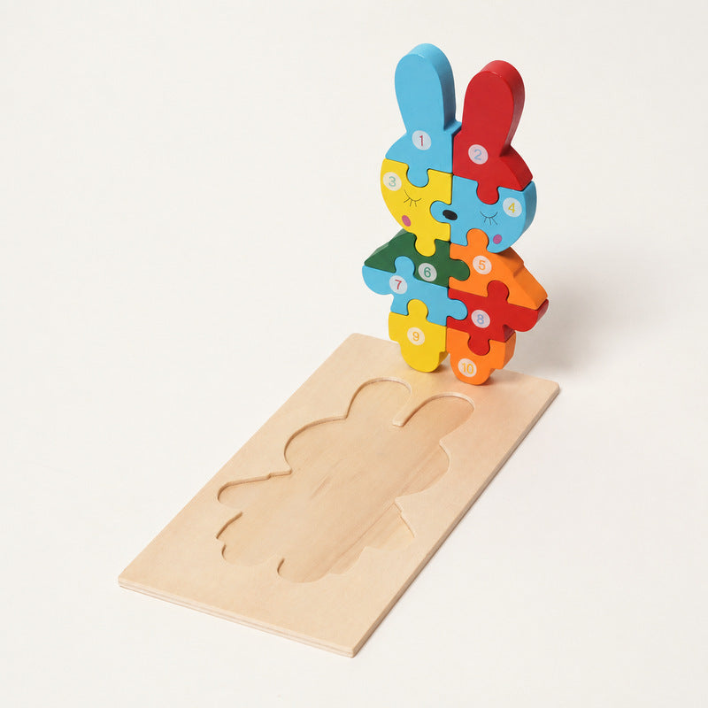 Wooden Animal Puzzles with Numbered Pieces, 4-Pack Set