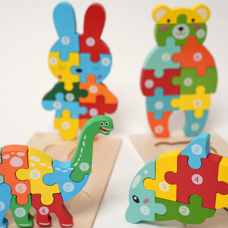 Wooden Animal Puzzles with Numbered Pieces, 4-Pack Set