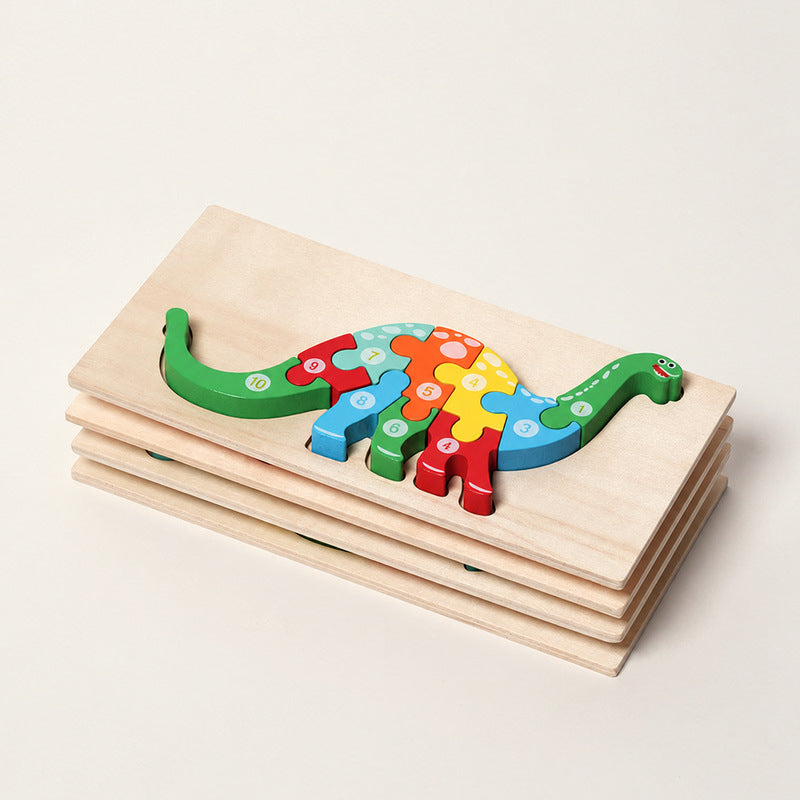 Wooden Animal Puzzles with Numbered Pieces, 4-Pack Set
