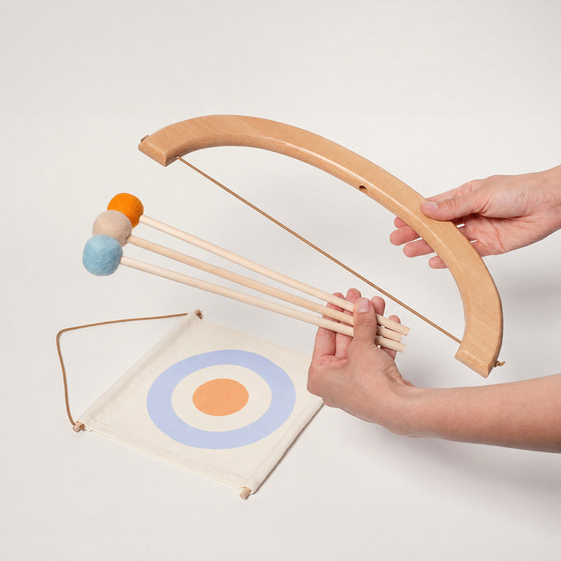 Wooden Bow and Arrow Toy with Soft-Tip Arrows and Target