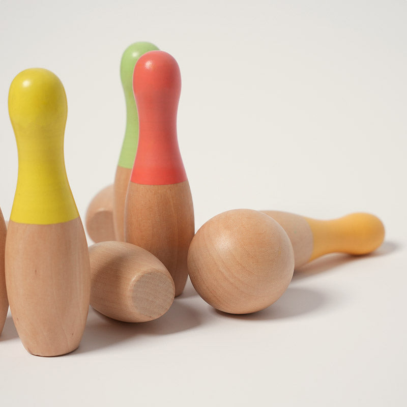 Wooden Bowling Set with 10 Colorful Pins and Carry Bag
