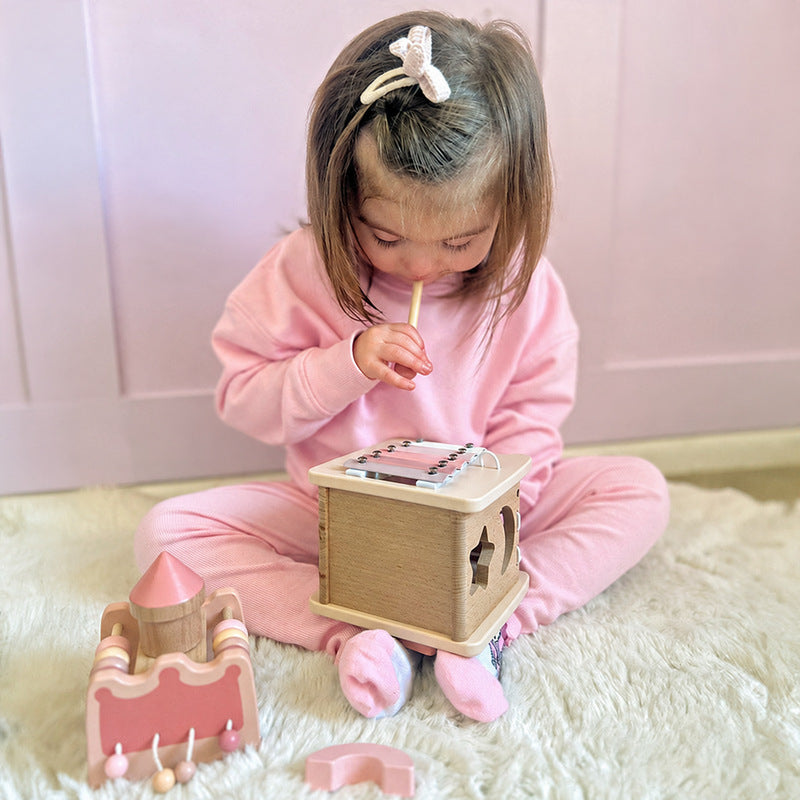 Wooden Castle Activity Toy with Xylophone and Shape Sorter