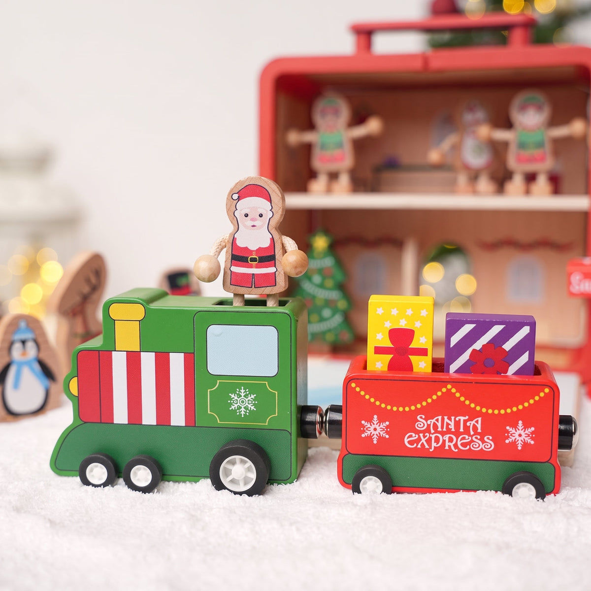 Wooden Christmas Dollhouse with Figurines